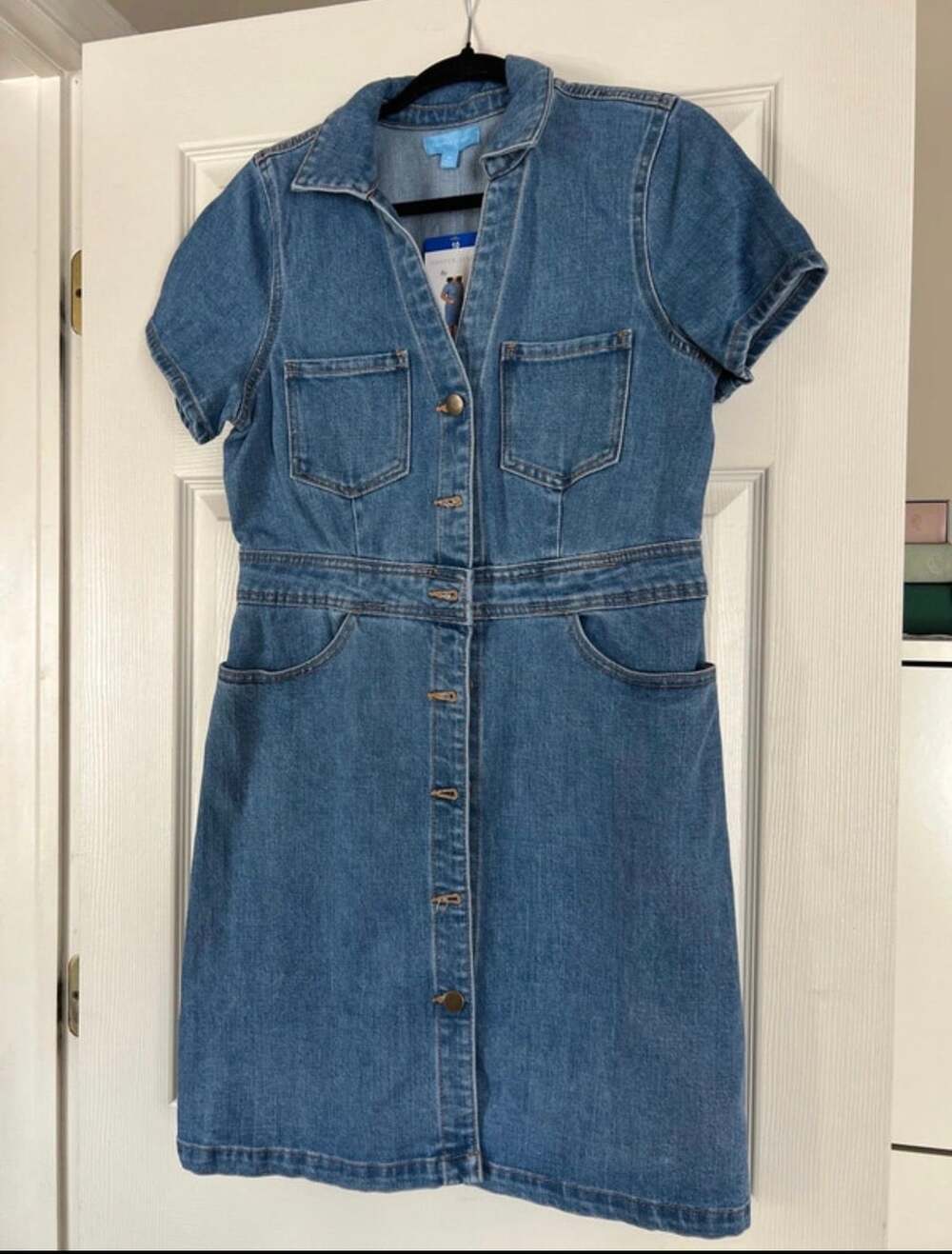 Draper James Denim Dress Size 10 Short Sleeve Button Front Mini